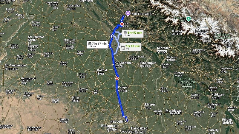 How to travel from Delhi to Shimla by road